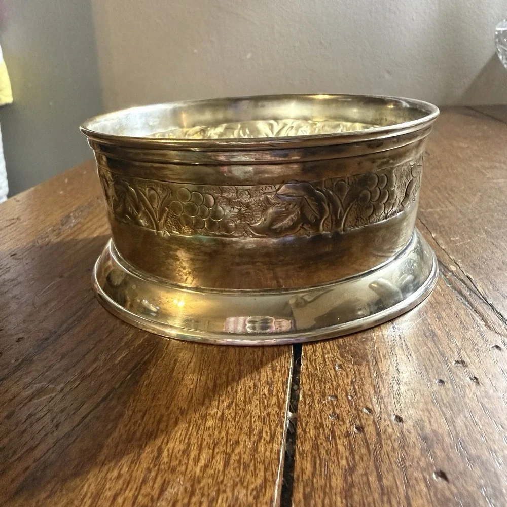 Pottery Barn Silver Decorative Pewter Vintage Wine Bottle Coaster Candle Holder